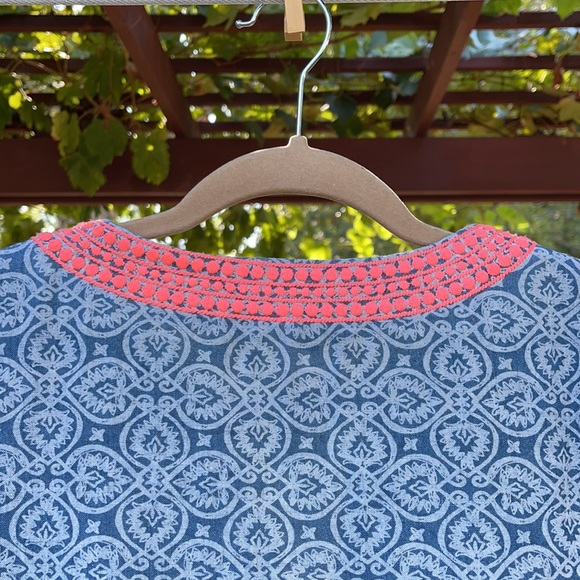 🐳 VINEYARD VINES; Pretty Chambray/Neon Orange Linen/Cotton Dress; Misses Size 2 - Picture 7 of 12